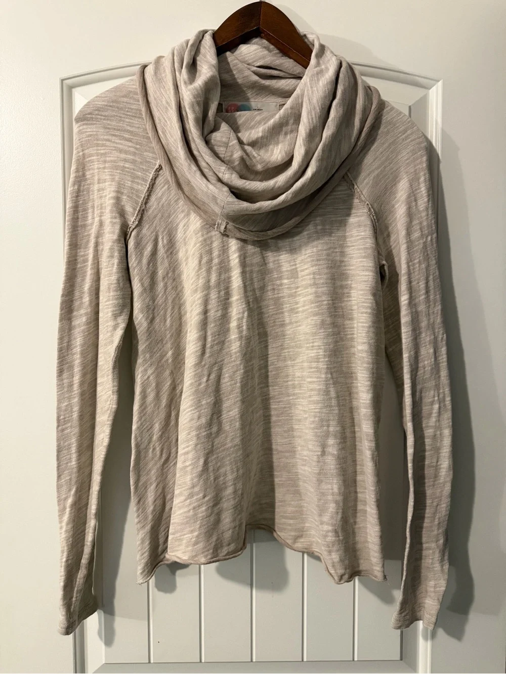 Free People Light Taupe Draped Cowl Neck Sweater